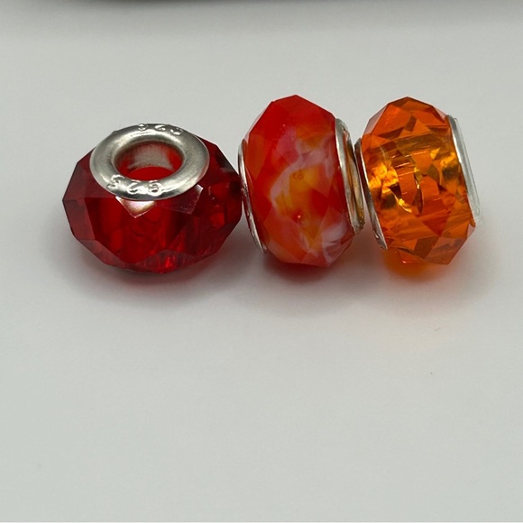 Sterling Vibrant Red and Orange Glass Faceted Beads - Picture 1 of 5